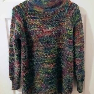 Women's Multicolor Fuzzy Cowl Neck Sweater